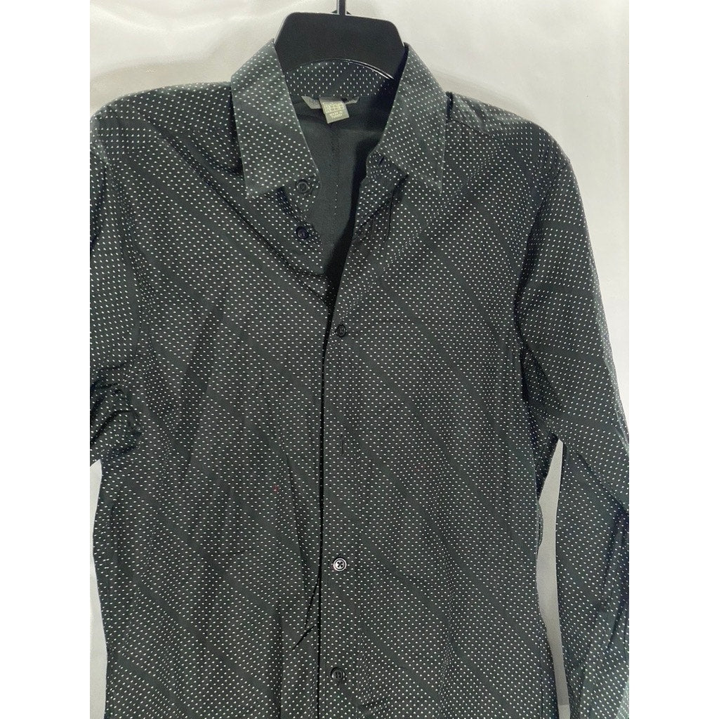 H&M Men's Black Micro Dot Striped Regular-Fit Button-Up Long Sleeve Shirt SZ S