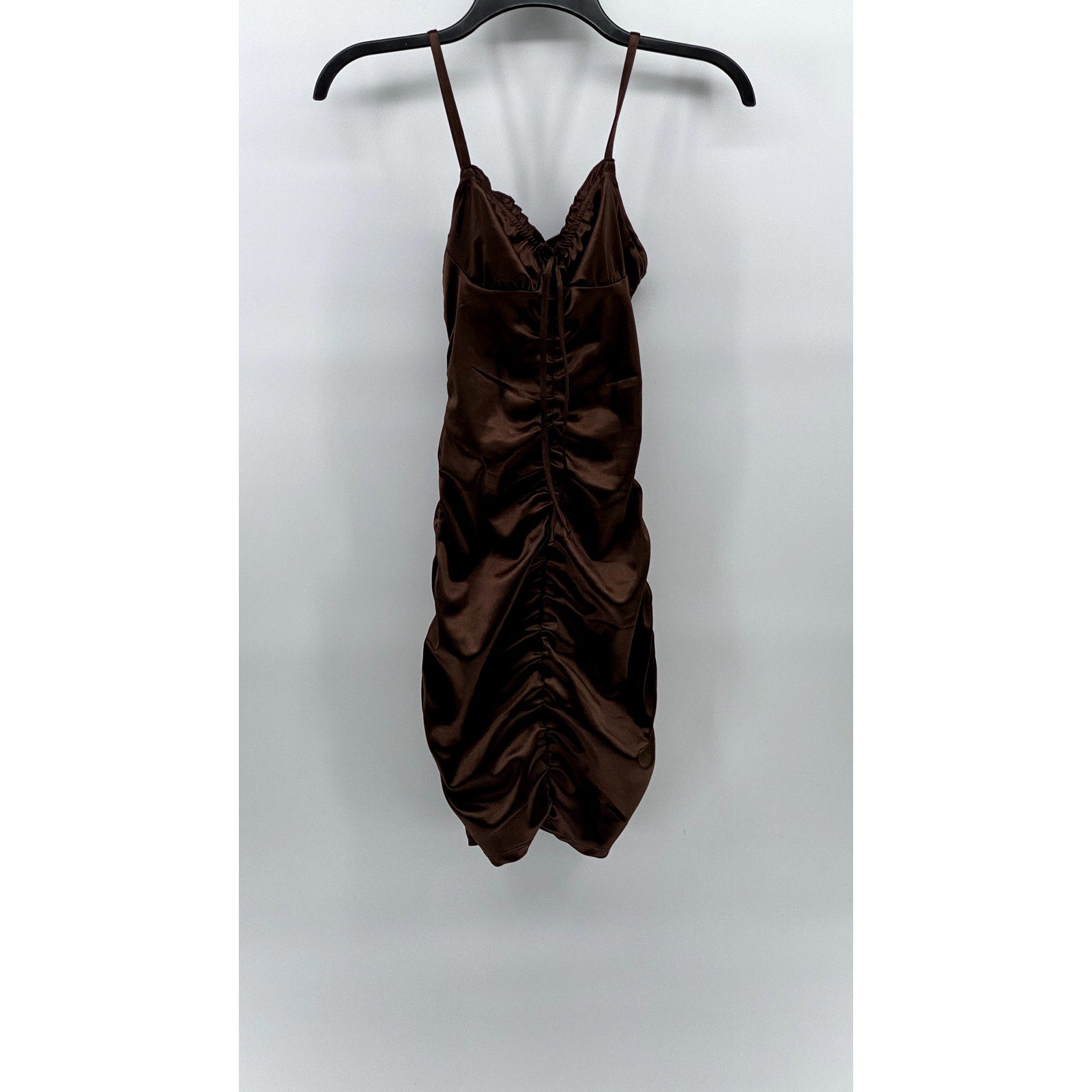 DIVDED BY H&M Women's Chocolate Brown Ruched Spaghetti Strap Bodycon Dress SZ XS