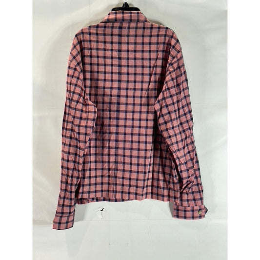 18EAST MFG Men's Red/Navy Plaid Button-Up Regular-Fit Long Sleeve Shirt SZ S