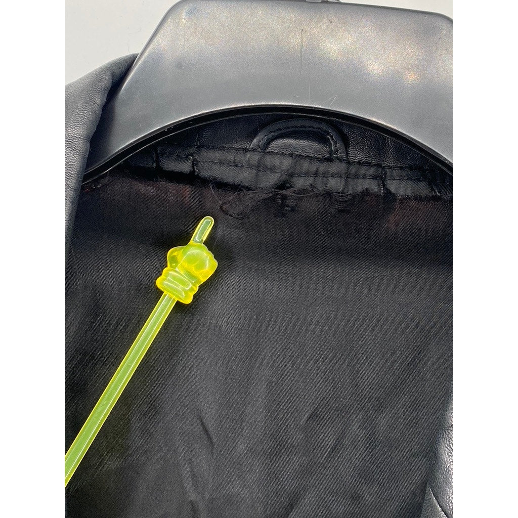 JUNE BASS Women's Black Leather Notch-Collar Zip-Up Jacket SZ M