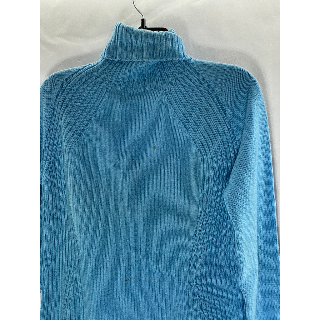 DELLE CELLE Women's Vintage Blue Virgin Wool Knit Turtleneck Sweater SZ 46