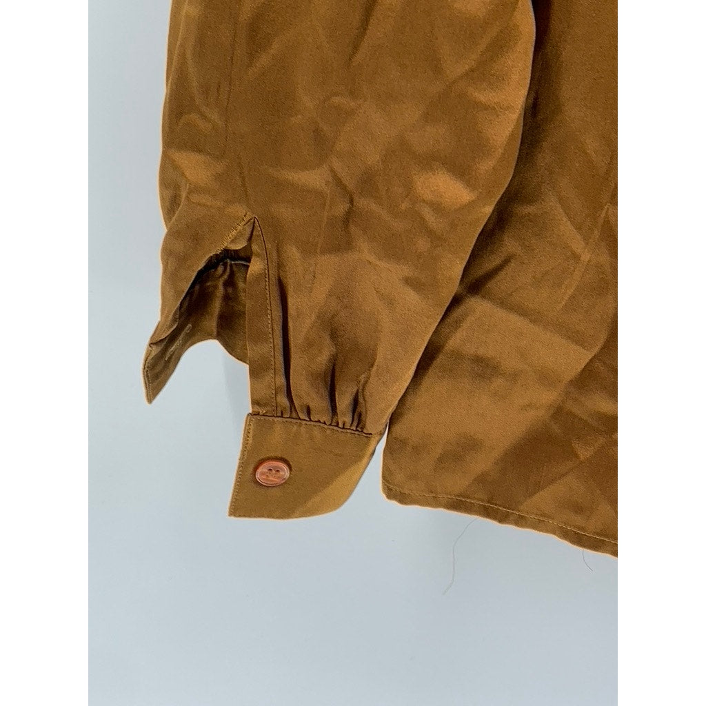 HARVE BENARD Women's Vintage Brown Button-Up Regular-Fit Long Sleeve Top SZ M