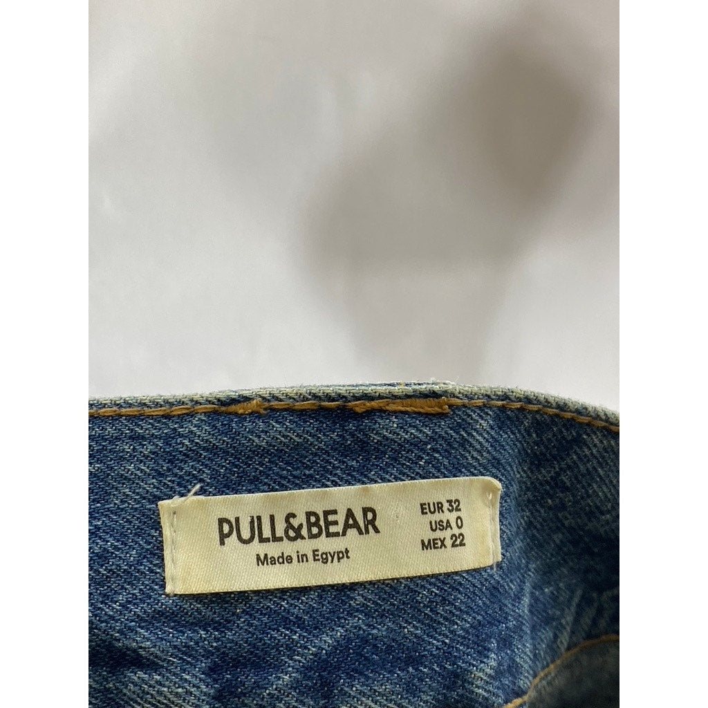 PULL&BEAR Women's Dark Blue Distressed Denim Mini Skirt SZ 0