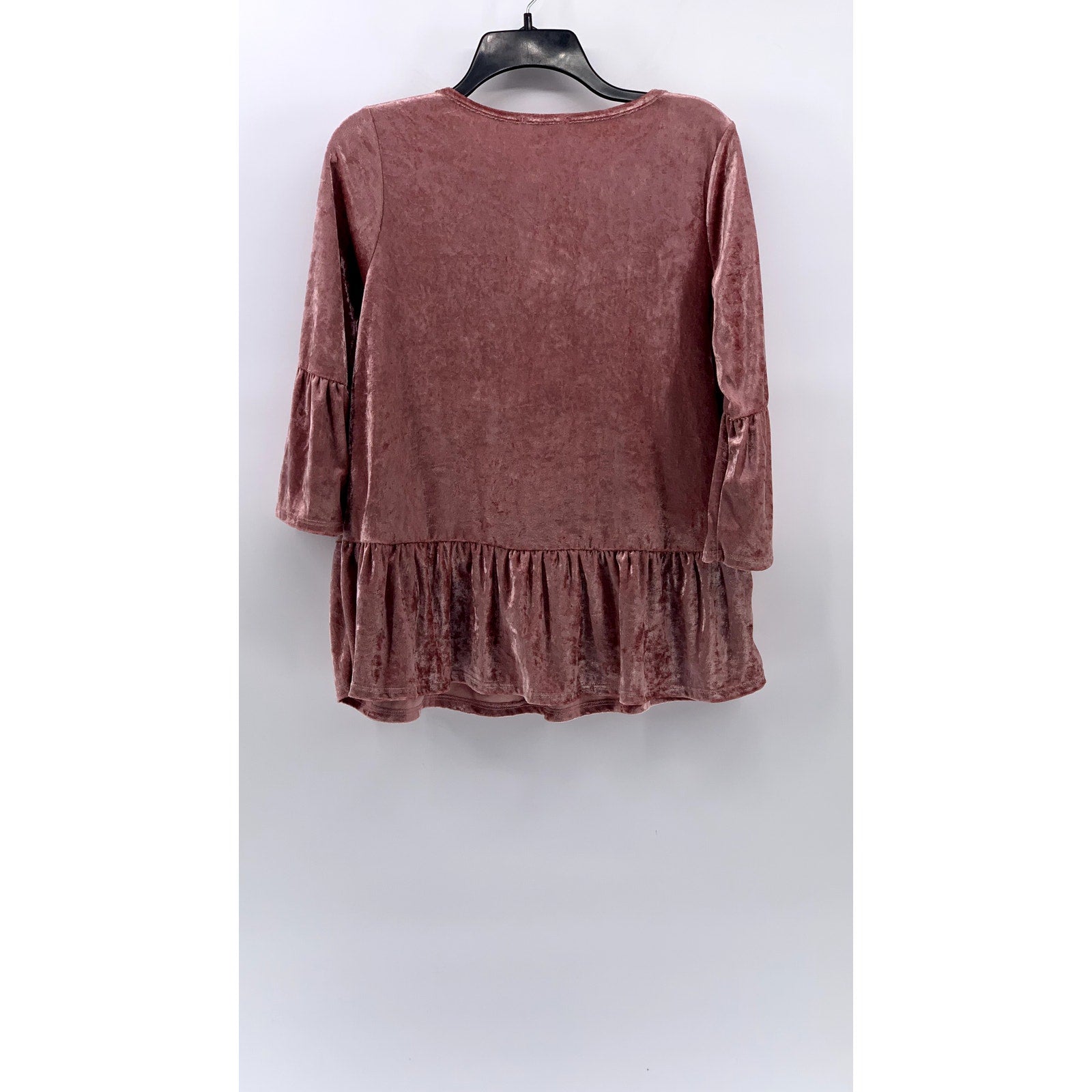 SWEET CLAIRE Women's Pink Velvet Ruffle Top SZ M