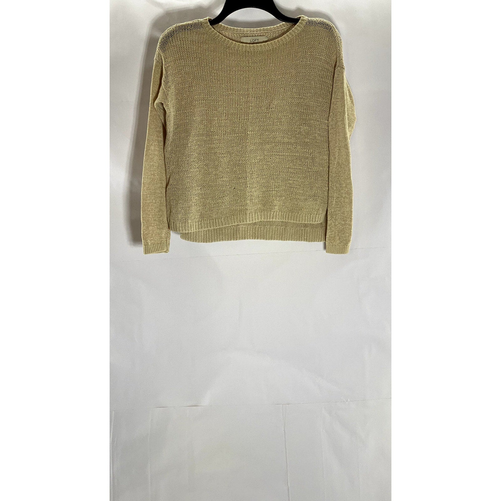 ANN TAYLOR LOFT Women's Petite Tan Knit Crewneck Long Sleeve Sweater SZ XS/P