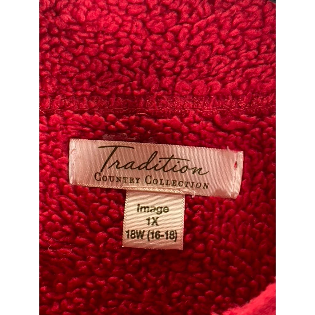 TRADITION COUNTRY COLLECTION Women's Plus Size Red Fleece Zip-Up Sweater SZ 1X