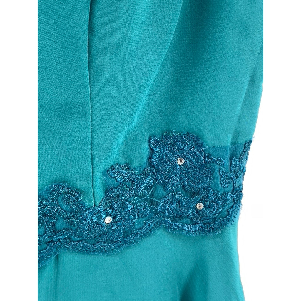UNBRANDED Women's Dark Green Floral Embroidered Lace Maxi Gown SZ 16