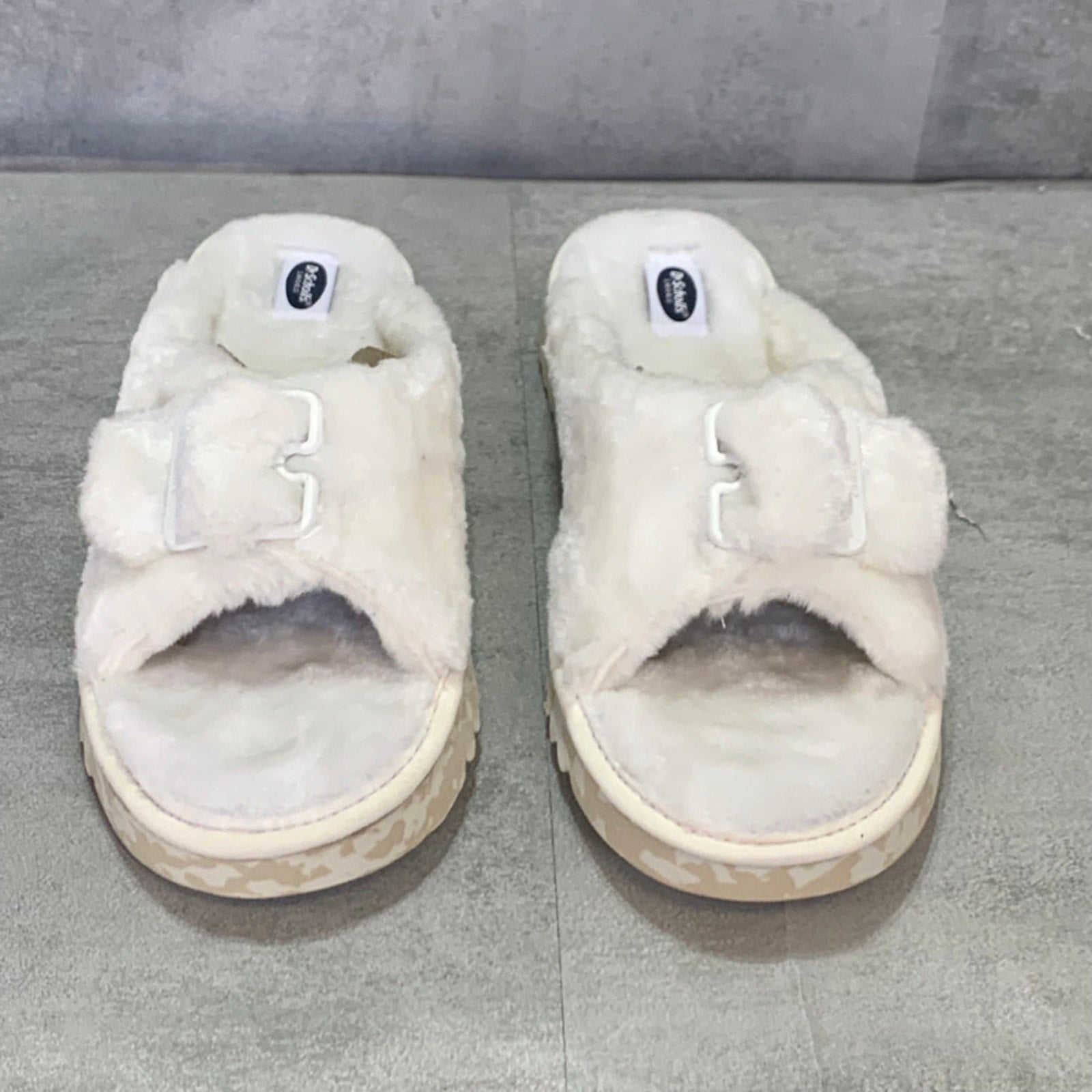 DR. SCHOLL'S Tofu Staycay OG Faux Fur Buckle Slide Sandal SZ 10