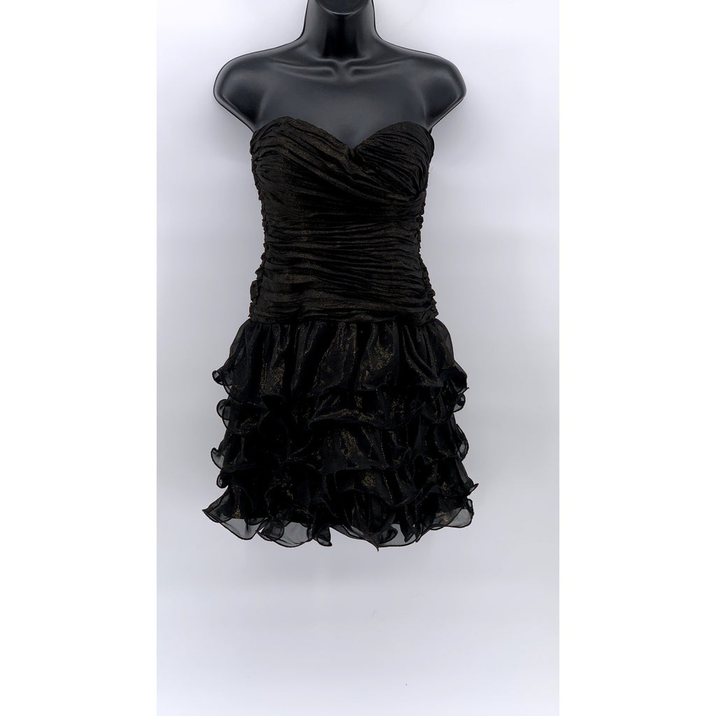 AS U WISH Juniors' Black Sweetheart Ruched Ruffle Strapless Mini Dress SZ 1