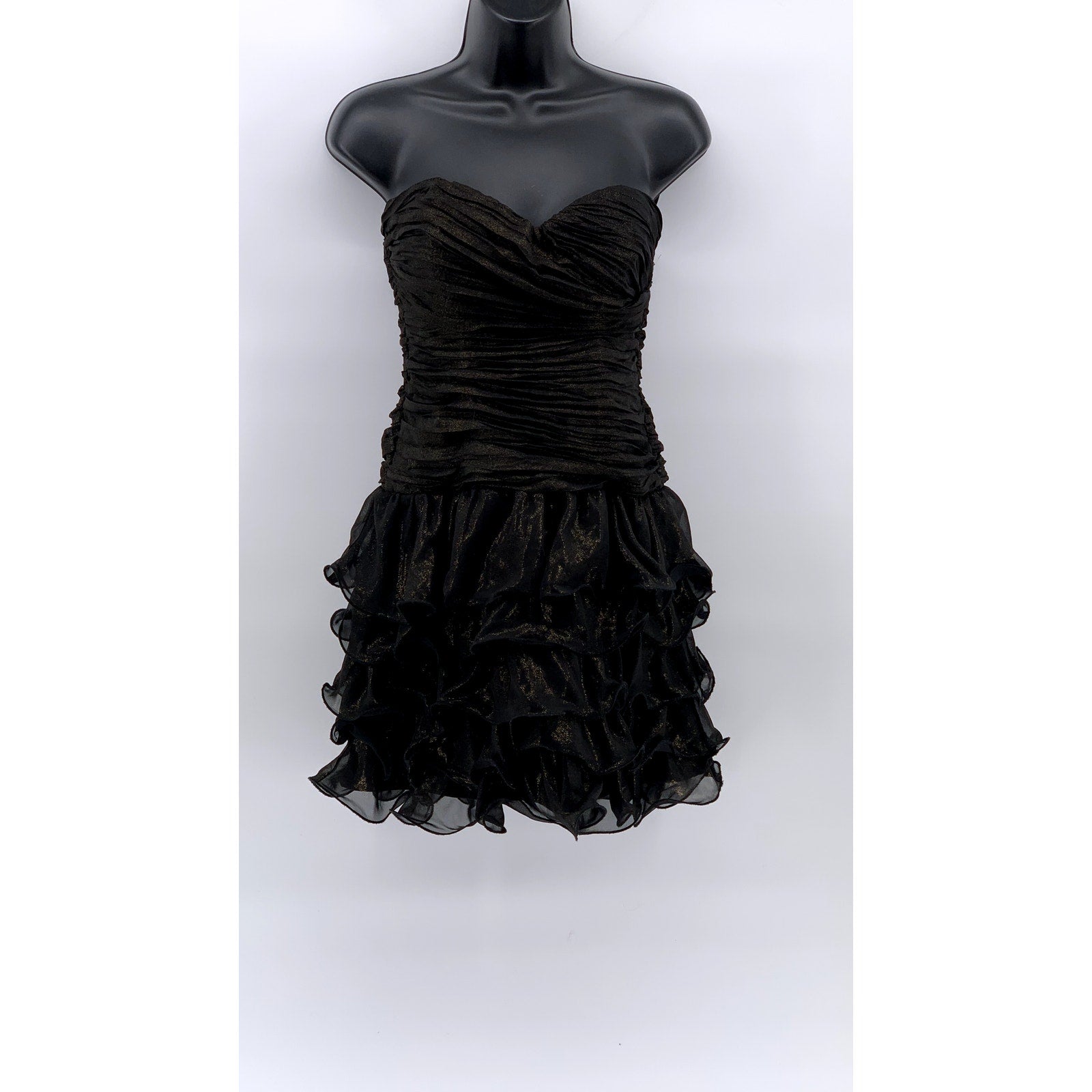 AS U WISH Juniors' Black Sweetheart Ruched Ruffle Strapless Mini Dress SZ 1