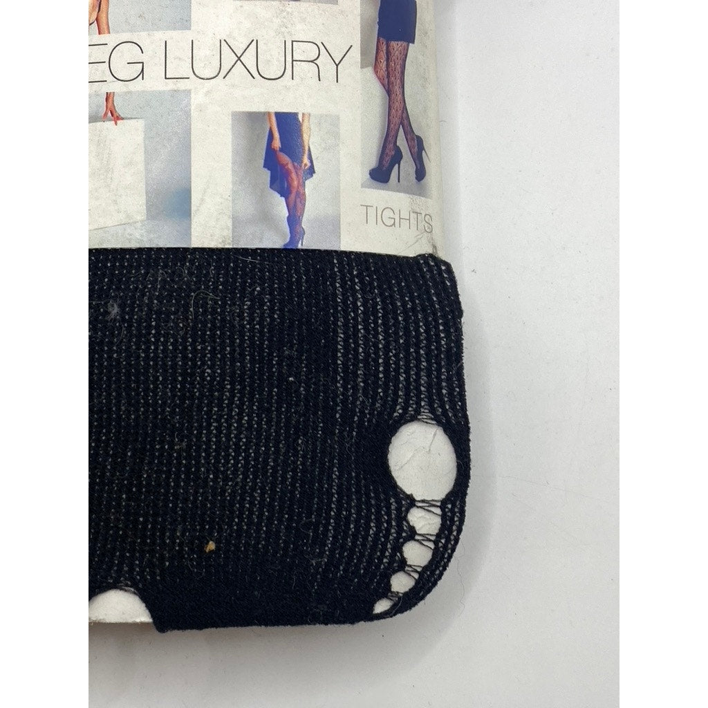 LEG LUXURY Women's Black Circle Cutout Semi-Sheer Stretch Pull-On Tights SZ OS