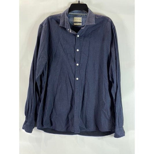 STITCH NOTE Men's Navy Egyptian Cotton Button-Down Long Sleeve Shirt SZ L