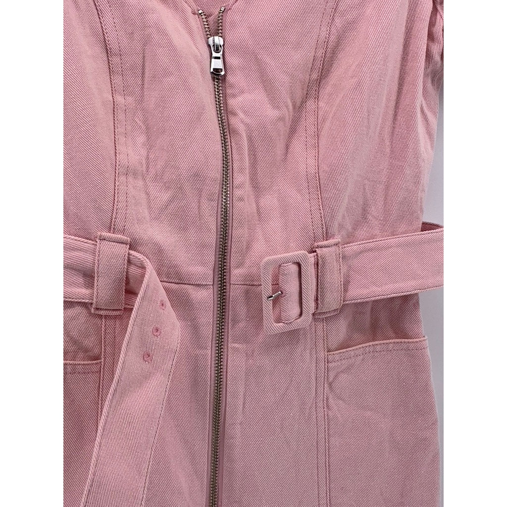 & OTHER STORIES Women's Light Pink Half-Zip Belted Short Sleeve Jumpsuit SZ 4