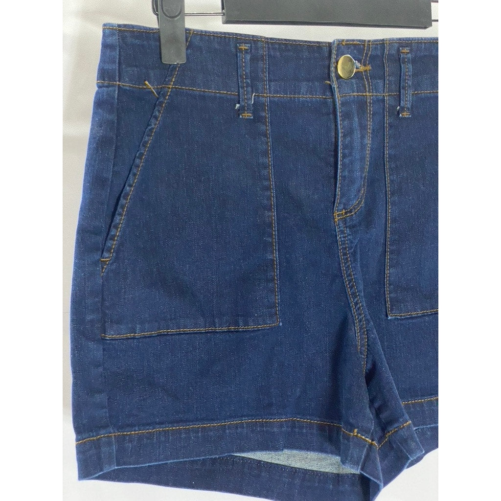 LOFT Women's Dark Blue Rinse Wash Patch Pocket High-Rise Denim Shorts SZ 25