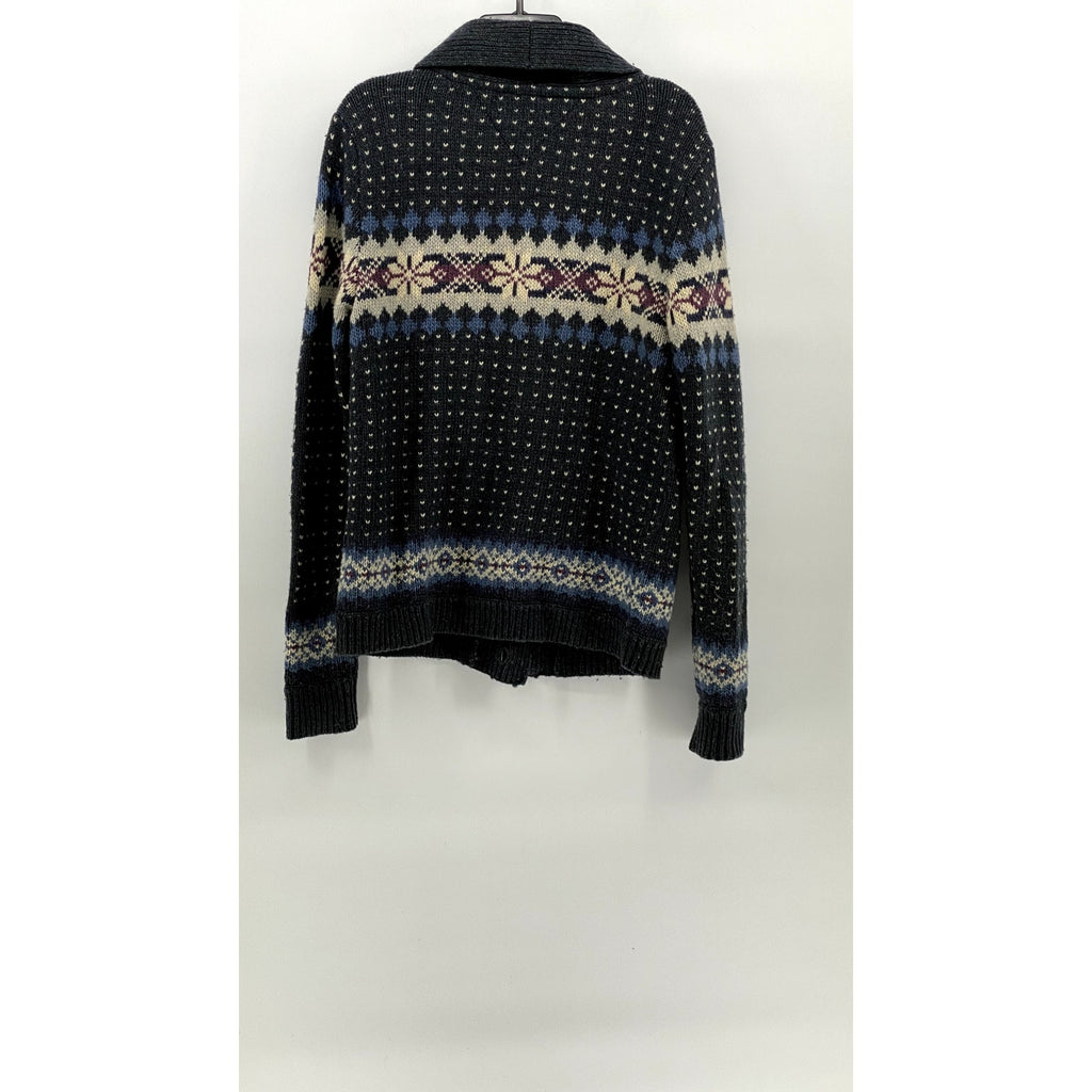 HILFIGER DENIM Men's Navy Fair Isle Knit Shawl Collar Button-Up Cardigan SZ M