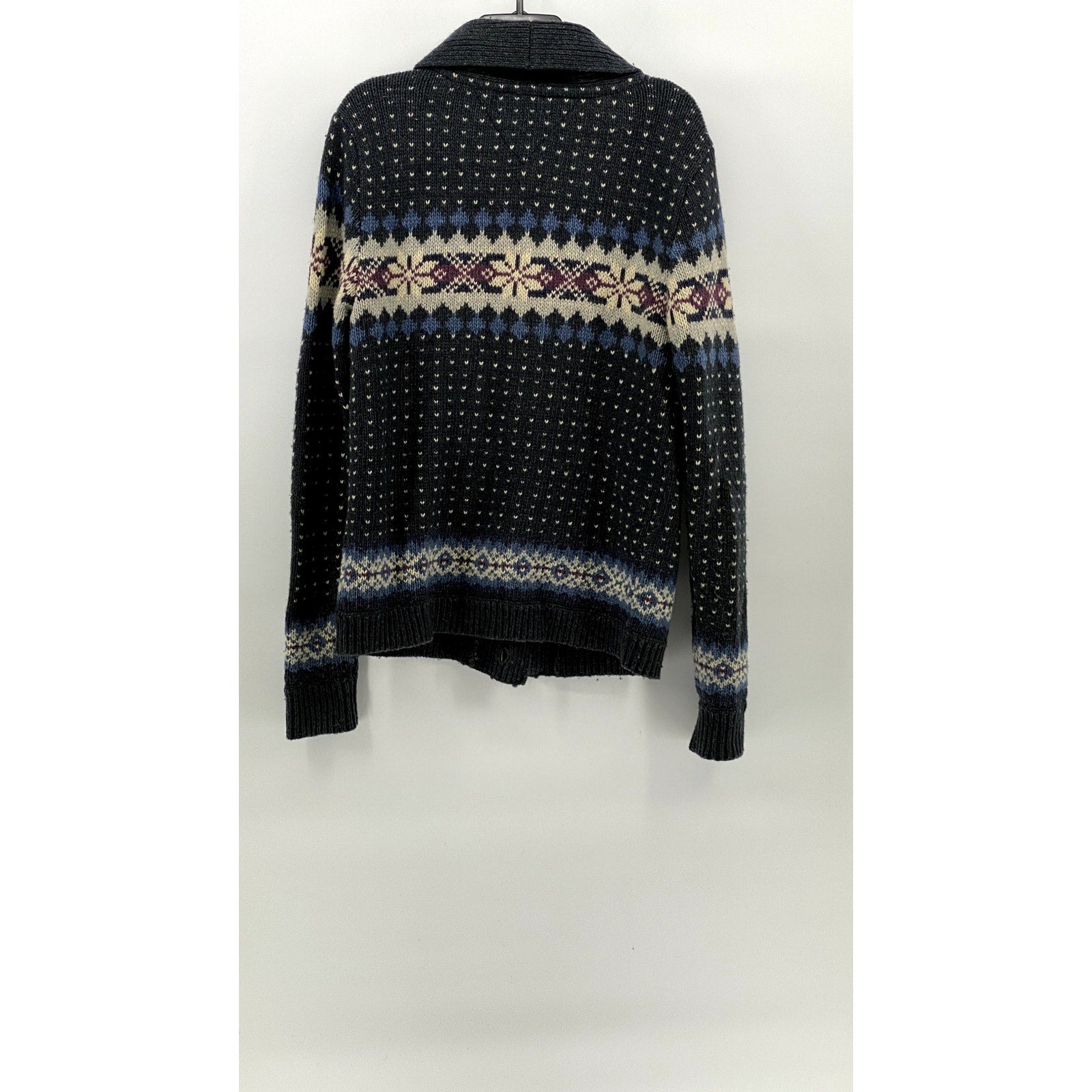 HILFIGER DENIM Men's Navy Fair Isle Knit Shawl Collar Button-Up Cardigan SZ M