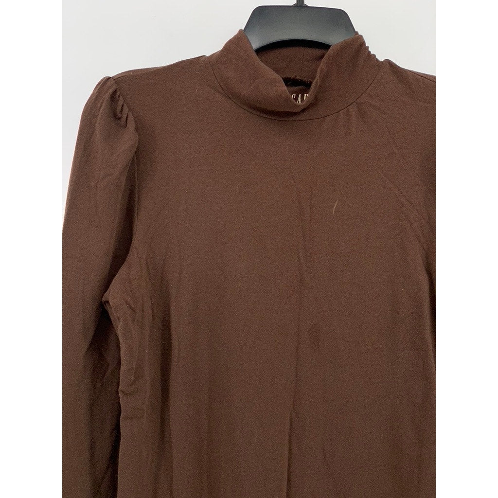 GAP Women's Chocolate Brown Long Puff Sleeve Pullover Mock-Neck Top SZ M