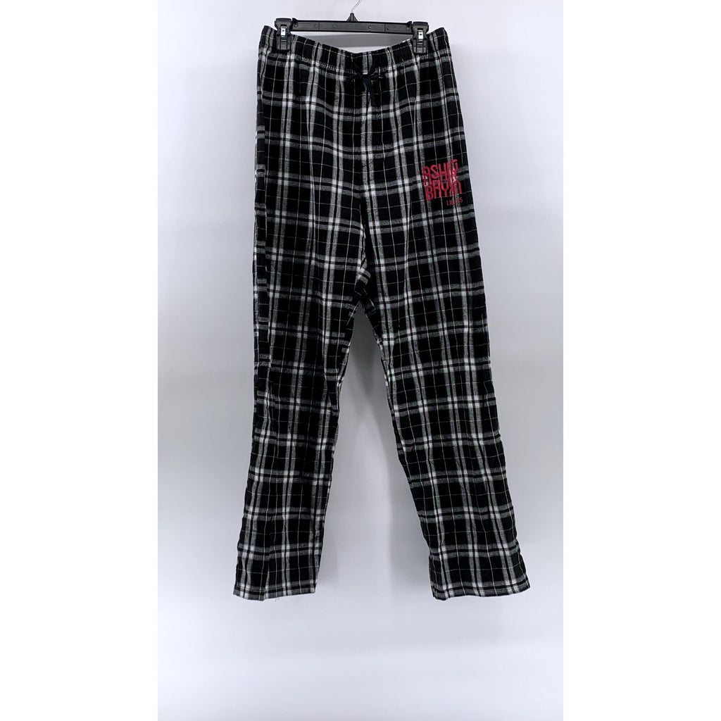 DISTRICT Women's Black-White Plaid Drawstring Relaxed Fit Pajama Pants SZ M