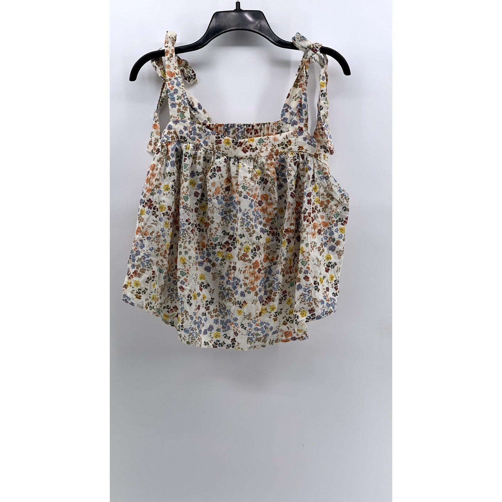 A.N.A A NEW APPROACH Women's White Floral Tie-Sleeve Cotton-Blend Tank Top SZ L
