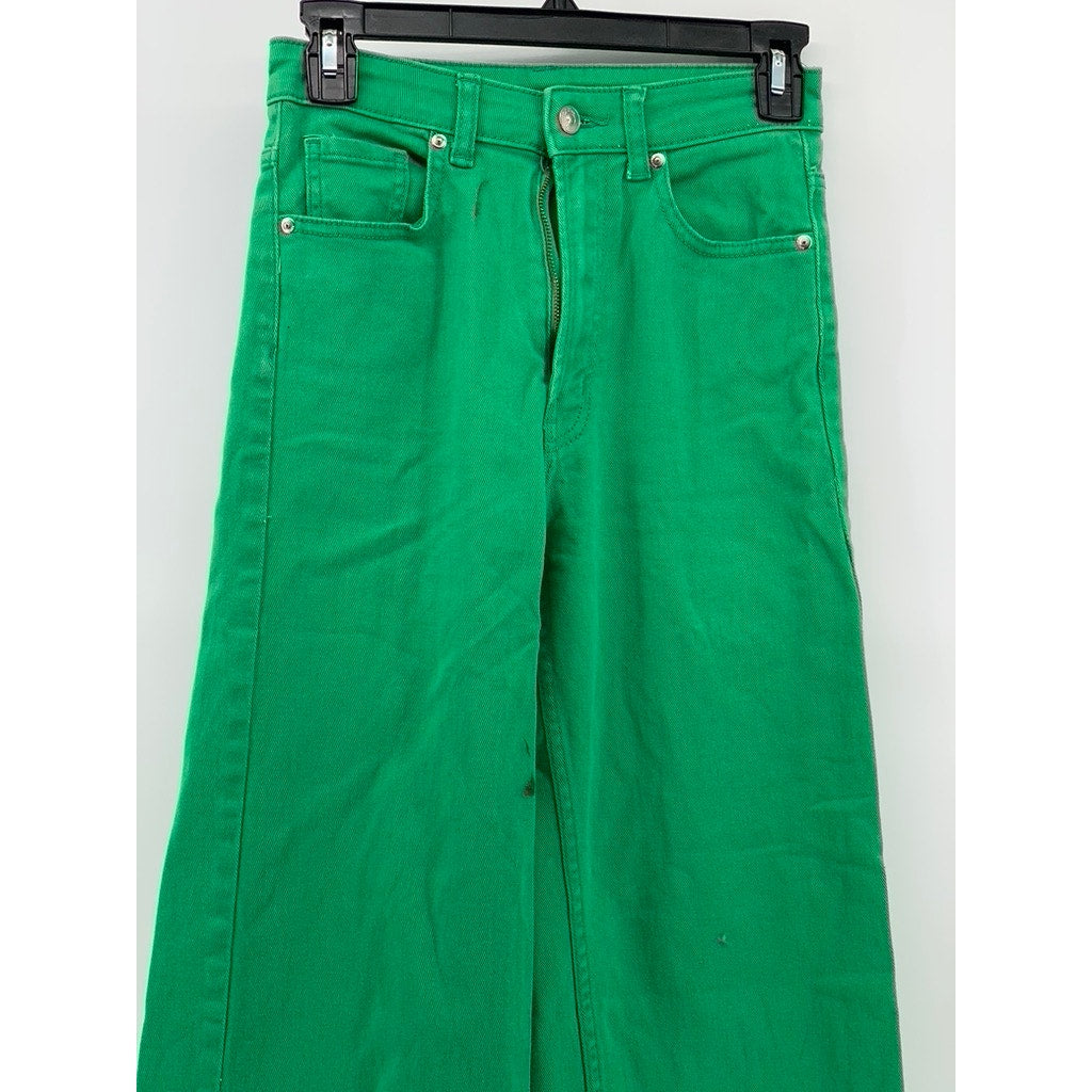DIVIDED By H&M Women's Dark Green High-Rise Denim Wide-Leg Pants SZ 2