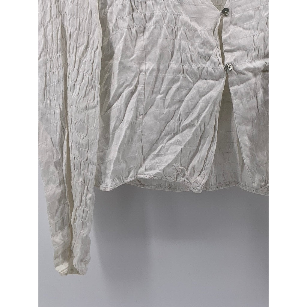 ZARA Women's White Textured Two-Button Top SZ S