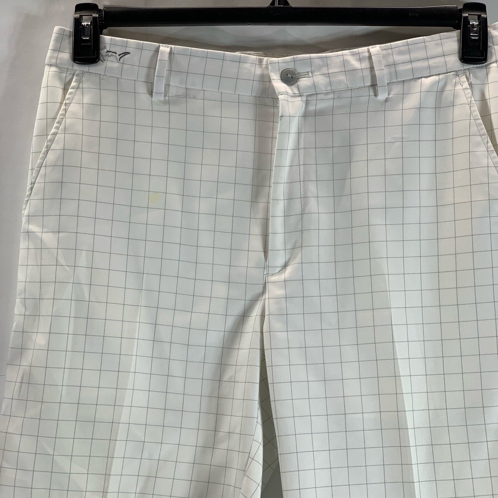 GREG NORMAN Men's White Checkered  Regular-Fit Chino Shorts SZ 34