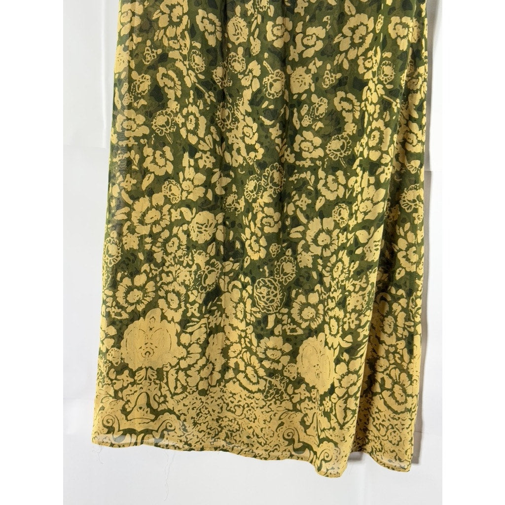 HONEY PUNCH Women's Green/Beige Floral Pull-On Midi Skirt SZ S