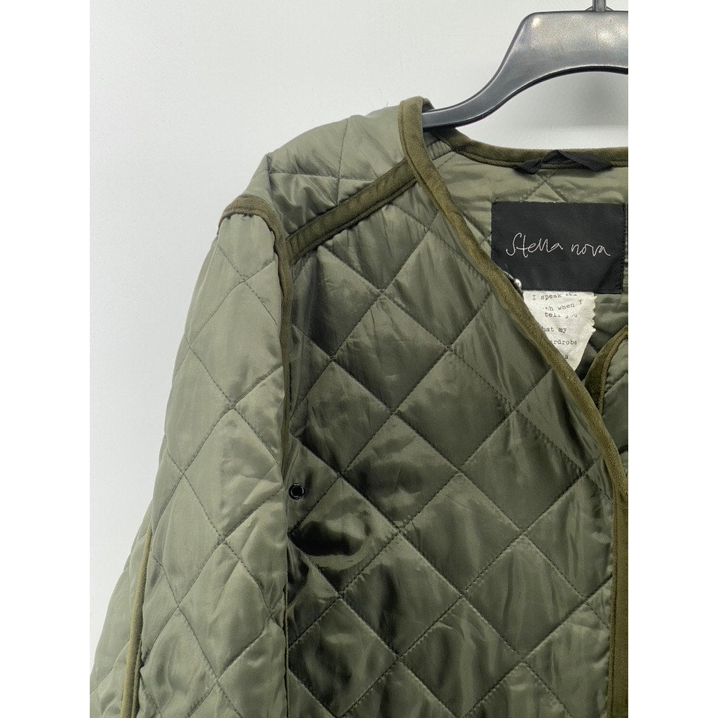 STELLA NOVA Women's Olive Green Button-Up Long Sleeve Quilted Jacket SZ L