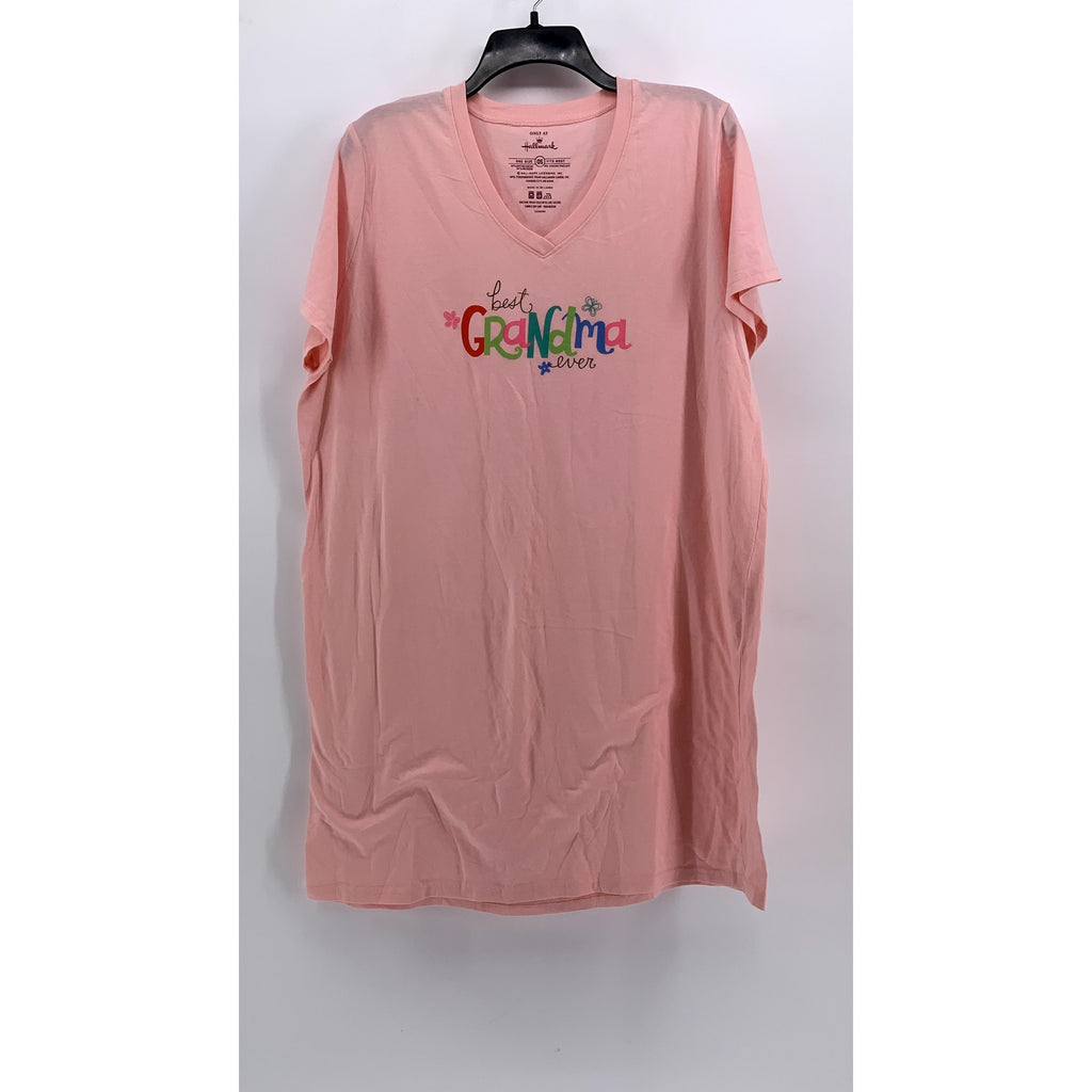 HALLMARK Women's Light Pink Graphic V-Neck Short Sleeve Sleep Shirt SZ OS