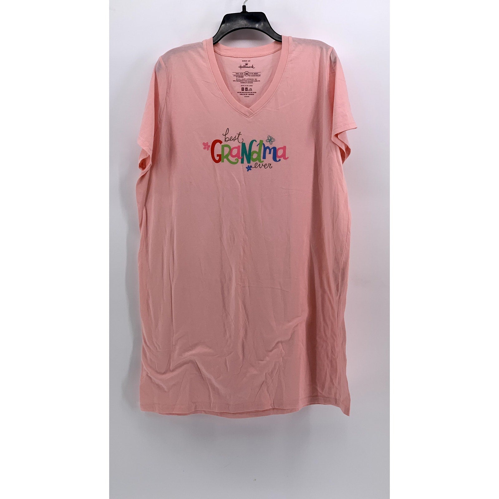 HALLMARK Women's Light Pink Graphic V-Neck Short Sleeve Sleep Shirt SZ OS
