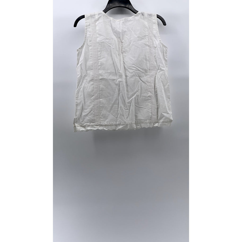 UNBRANDED Women's White Crewneck Sleeveless Eyelet Floral Trim Top SZ S