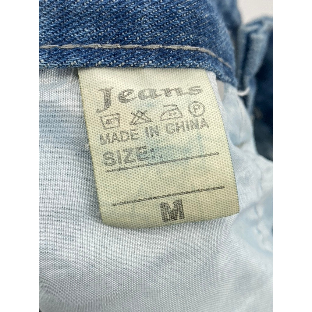 UNBRANDED Women's Light Blue Dyed Star Patch Streetwear Straight-Slim Jeans SZ M