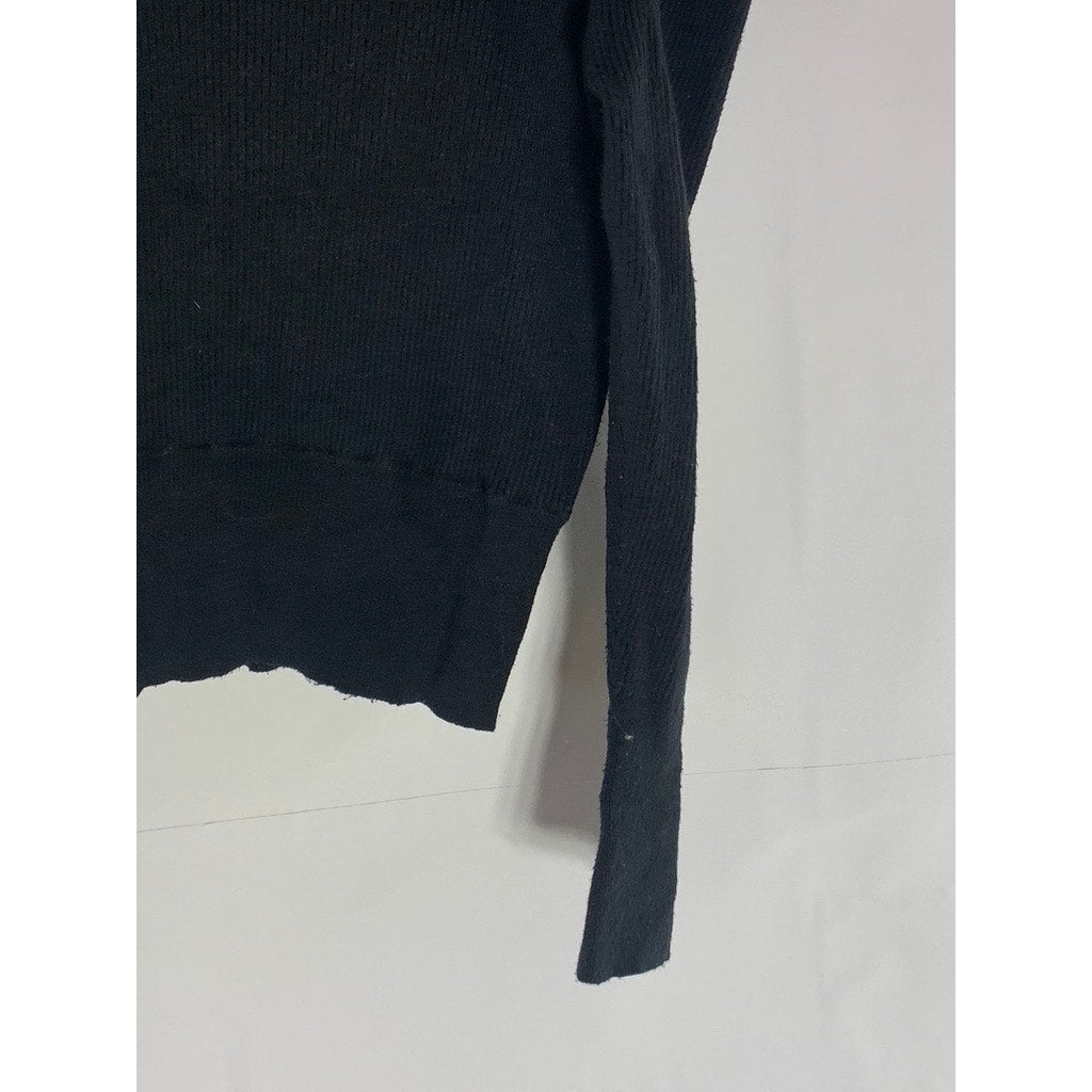 ASTR THE LABEL Women's Black Ribbed Puff Long Sleeve Surplice Top SZ XS