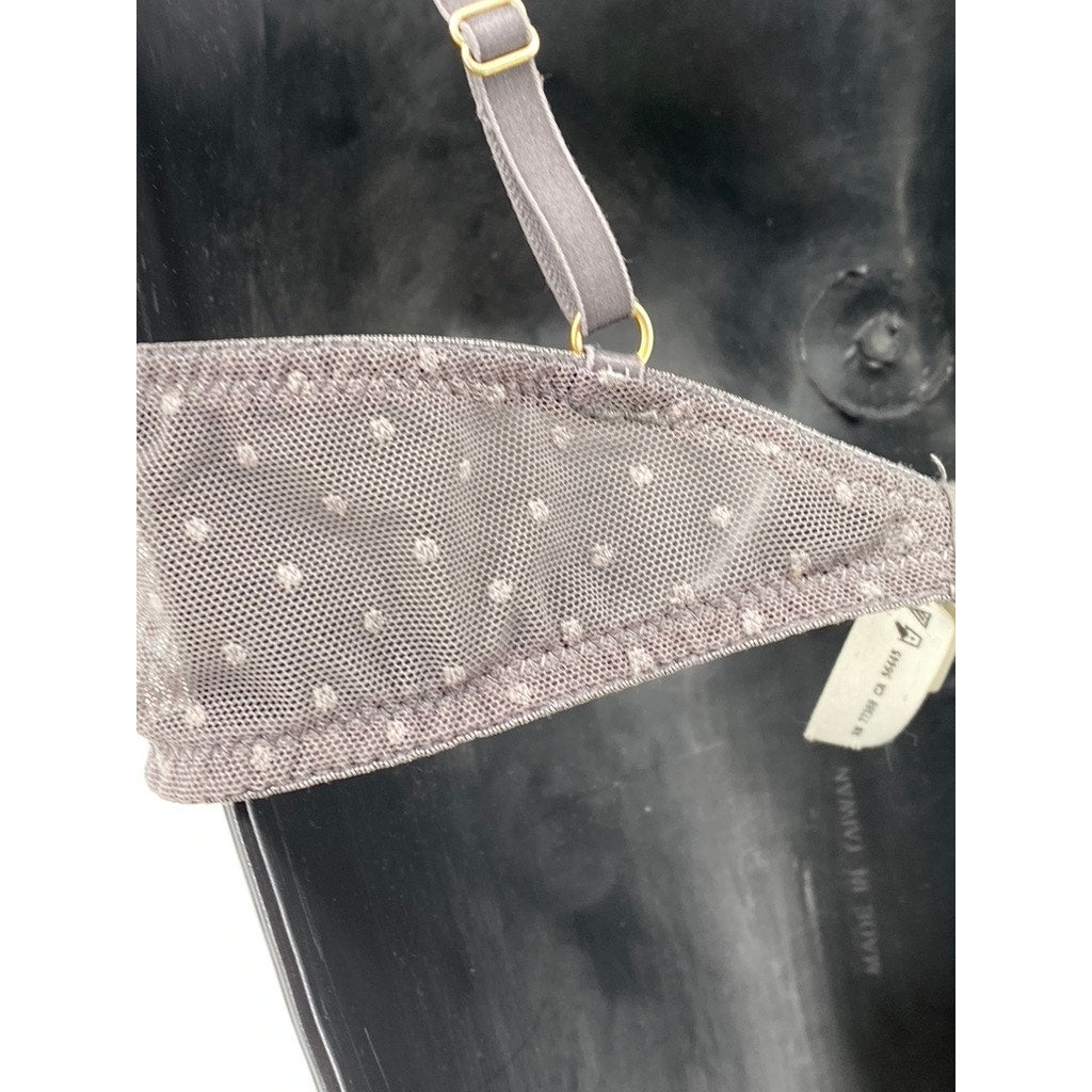 MADEWELL Women's Gray Dot Floral Lace Mesh Spaghetti Strap Bra SZ M