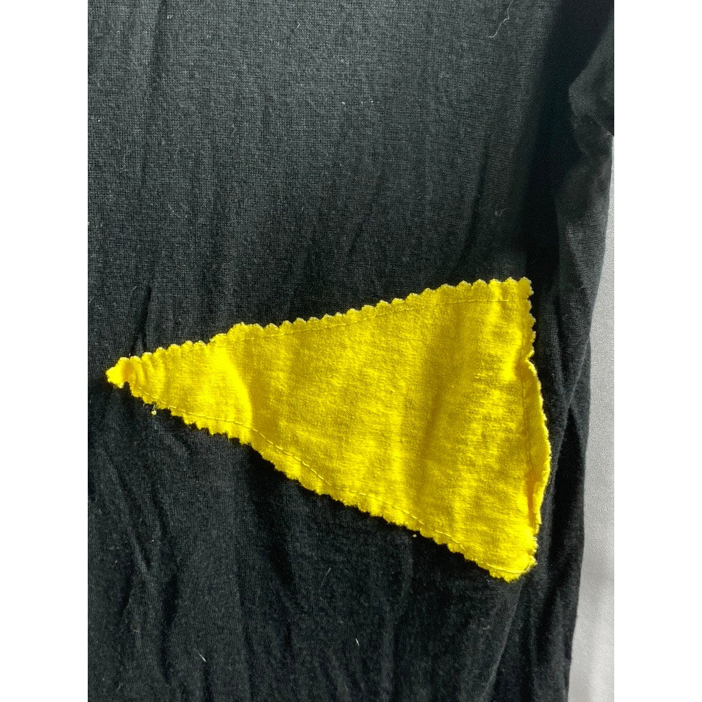 GLITZ STELLA Women's Black Crewneck Patch Triangle Cutout Short Sleeve Top SZ M