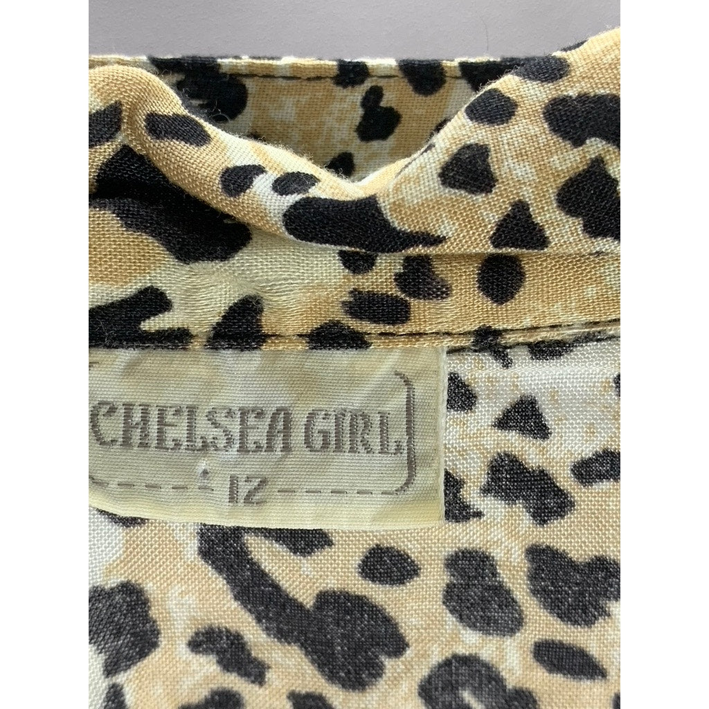 CHELSEA GIRL Women's Tan/Black Animal Print Button-Up Long Sleeve Top SZ 12