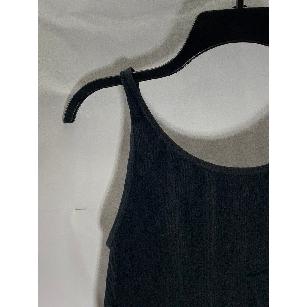 BP. Women's Black Ribbed Scoop-Neck Low-Back Tank Bodysuit SZ L