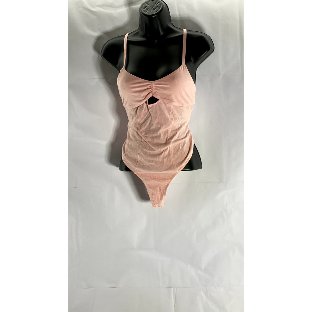 COLSIE Women's Pink Cutout Back Seamless Cross-Back Keyhole Thong Bodysuit SZ M