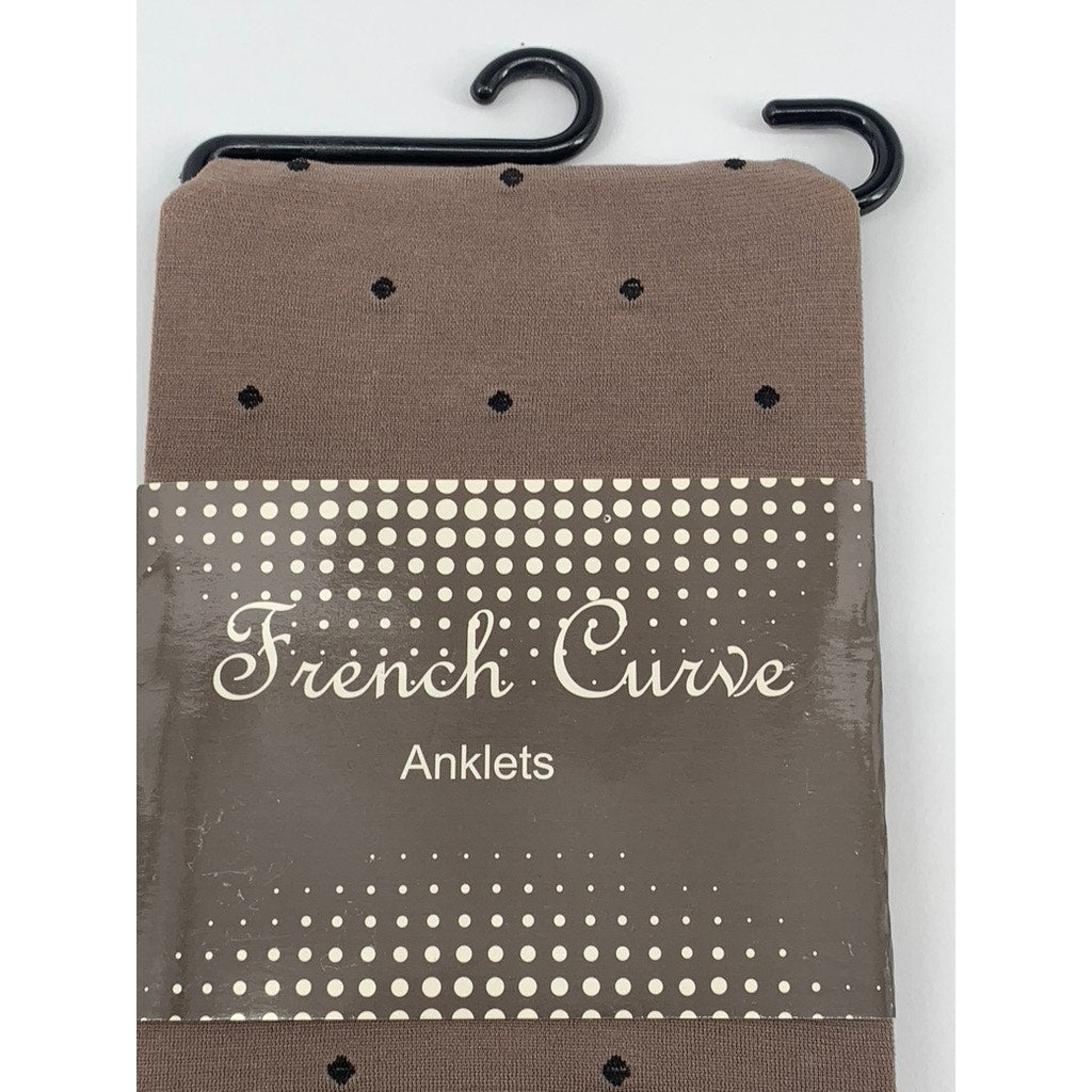 FRENCH CURVE Women’s Brown Micro-Dot Sheer Lettuce-Trim Anklet Socks SZ OS