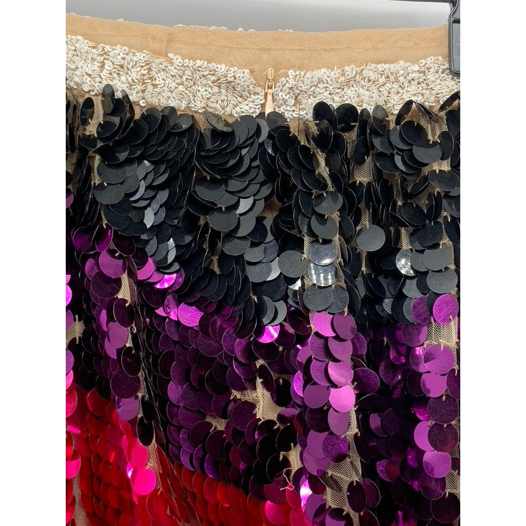 LPA Women's Black-Pink-Purple Sequin Embellished Straight Mini Skirt SZ M