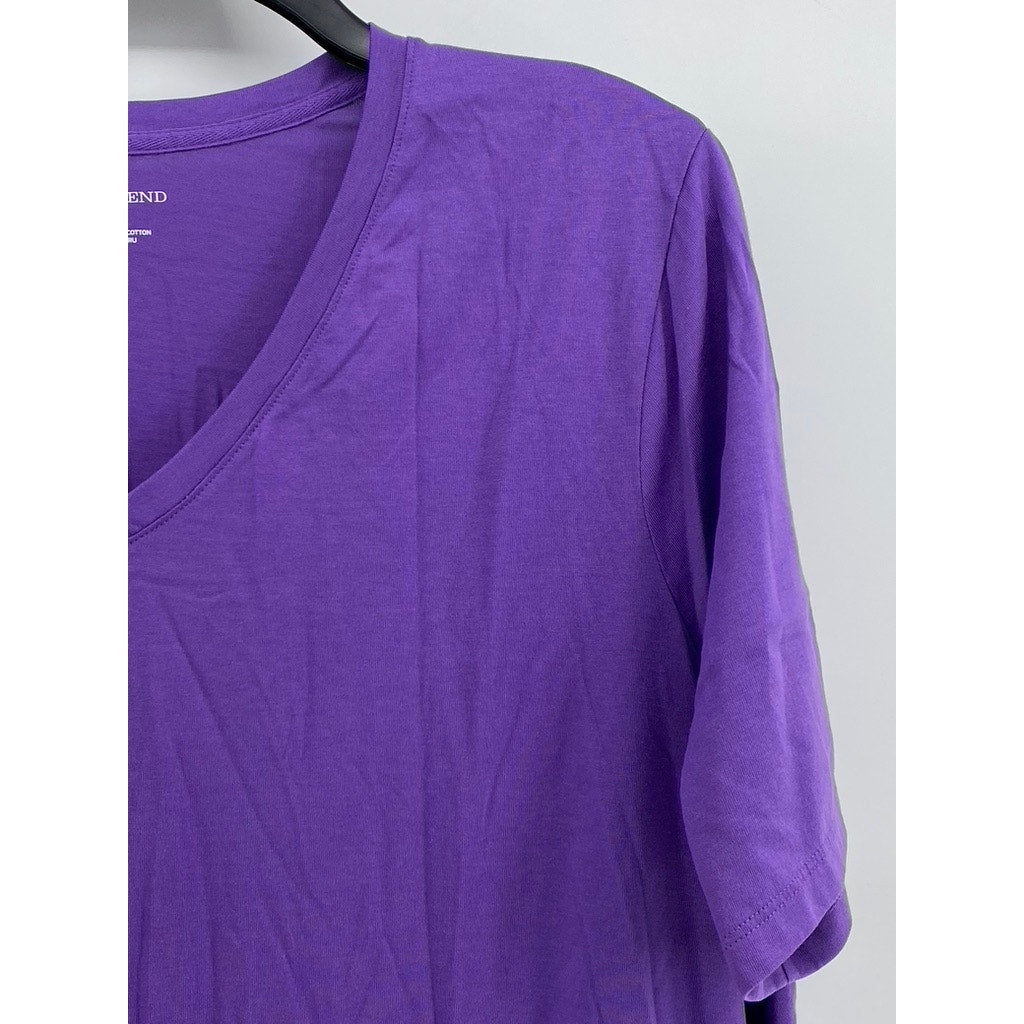 LANDS' END Women's Plus Purple V-Neck Short Sleeve Casual Top SZ 1X
