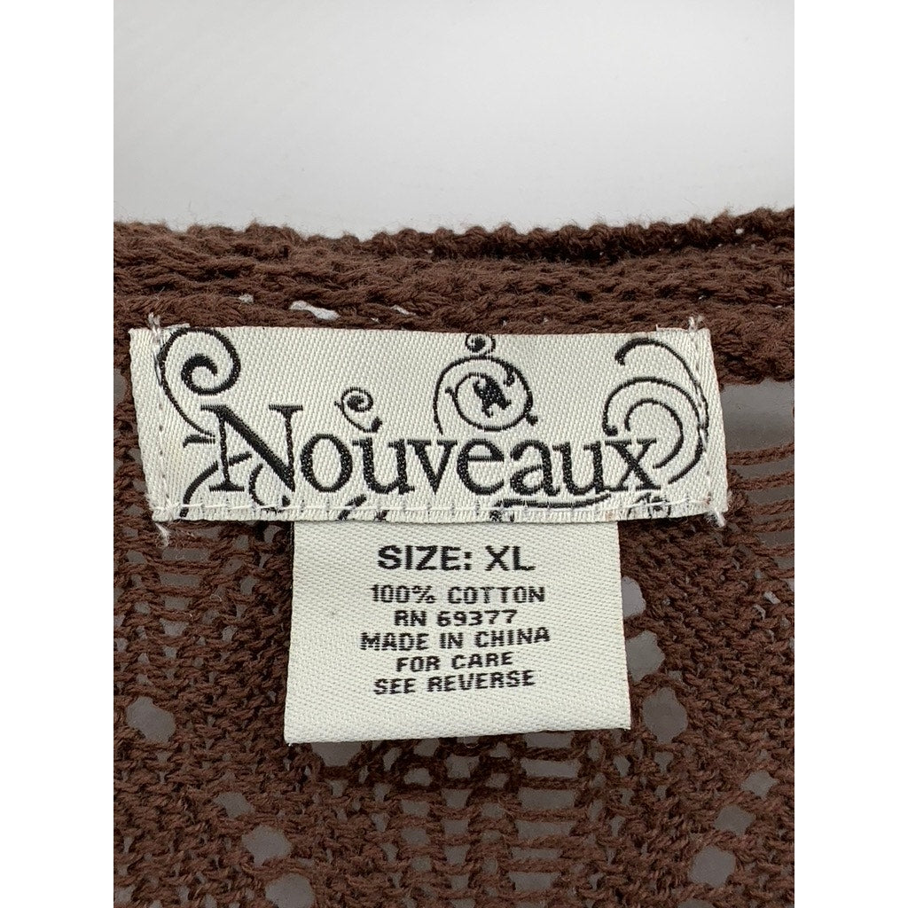 NOUVEAUX Women's Brown Crochet Knit 3/4 Sleeve Sweater Dress SZ XL