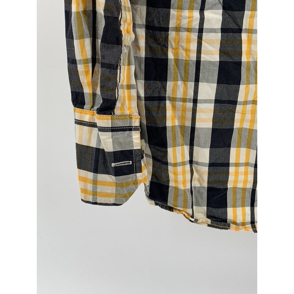 TOMMY HILFIGER Men's Blue-Yellow Plaid Custom Button-Up Long Sleeve Shirt SZ M