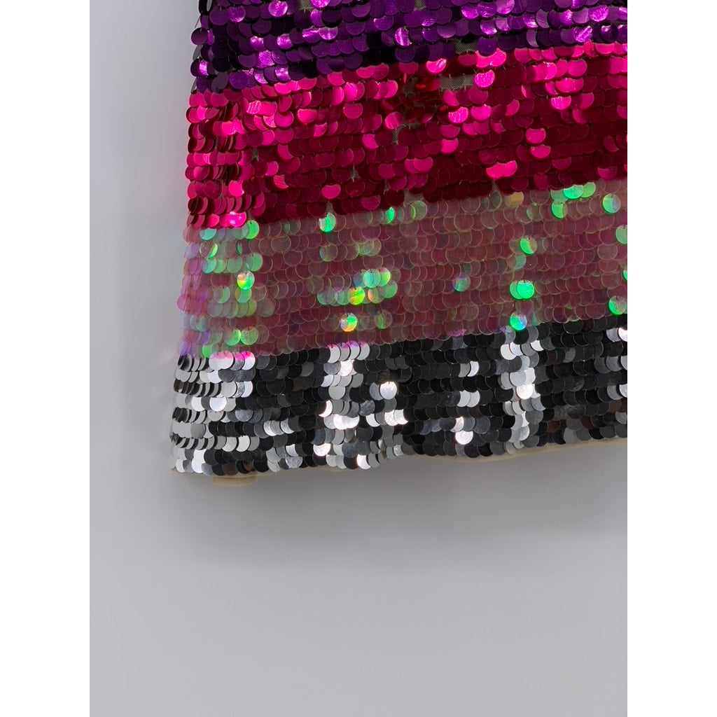 LPA Women's Black-Pink-Purple Sequin Embellished Straight Mini Skirt SZ M