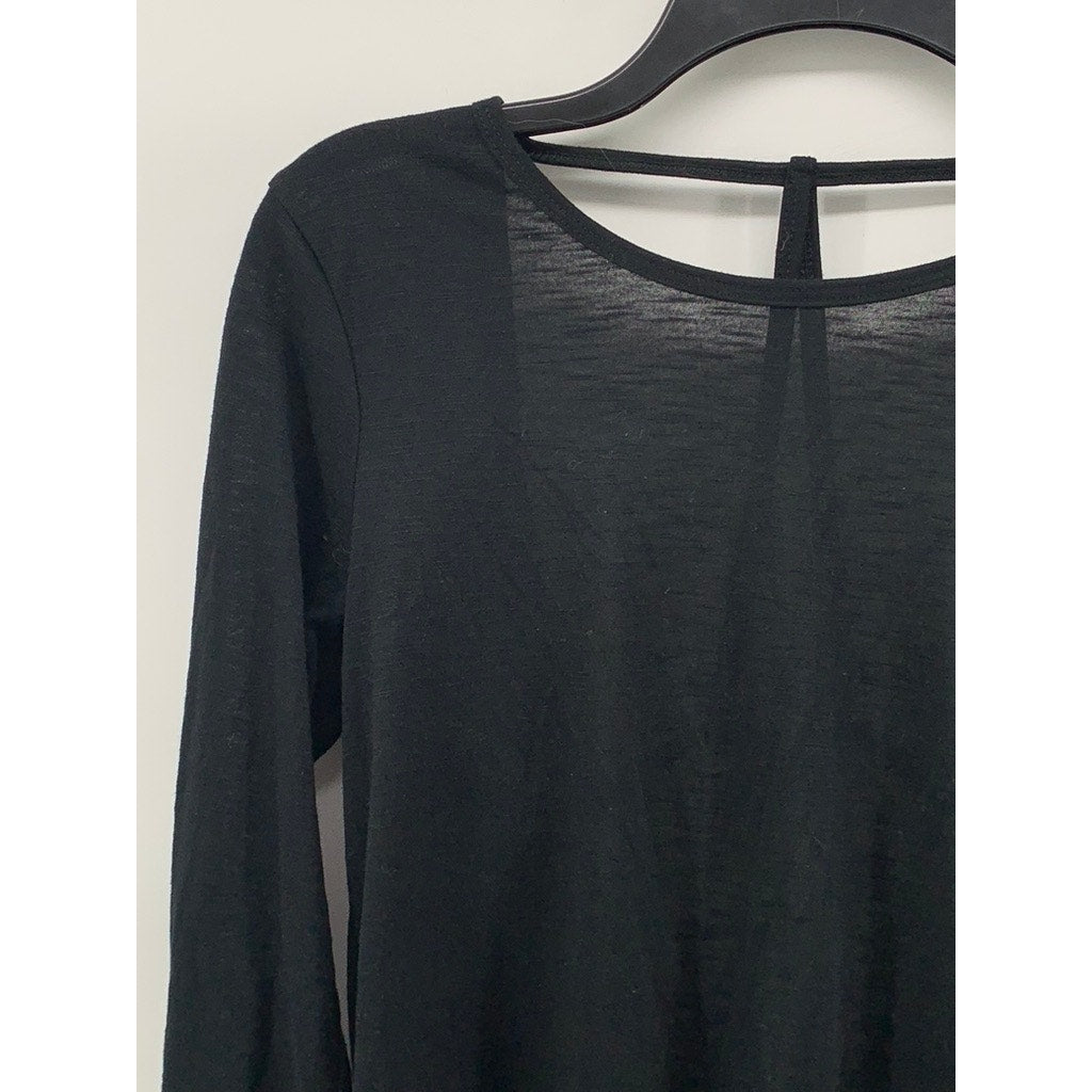 UNBRANDED Women's Black Crewneck Cutout Back Long Sleeve Top SZ M