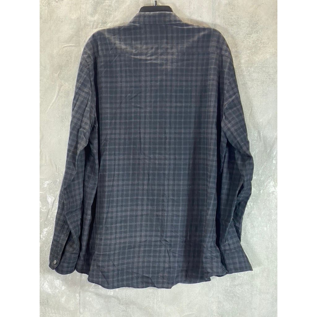 ERMENEGILDO ZEGNA Men's Dark Gray Plaid Classic-Fit Long Sleeve Shirt SZ XL