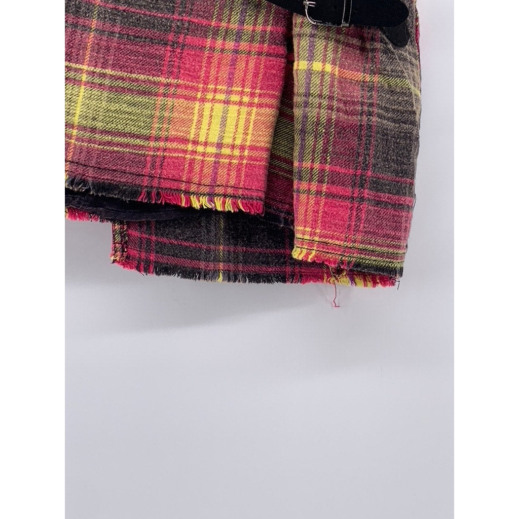 URBAND OUTFITTERS Women's Red-Black-Yellow Plaid Wrap Grunge Mini Skirt SZ S