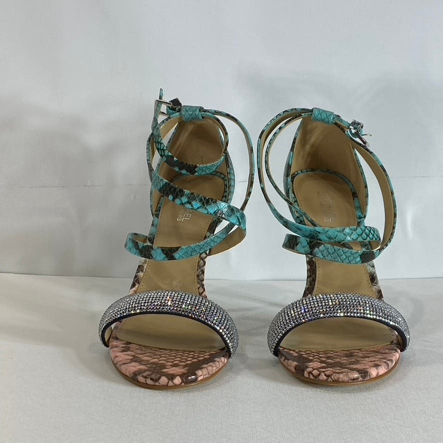 MICHAEL MICHAEL KORS Women's Teal/Tan Astrid Embellished Snake Sandals SZ 6.5