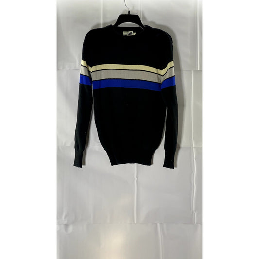 SKI BARN Men's Black/Blue/Beige Striped Crewneck Wool Pullover Sweater SZ S