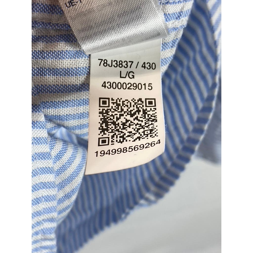 TOMMY HILFIGER Men's Provence Striped Regular-Fit Stretch Oxford Shirt SZ L